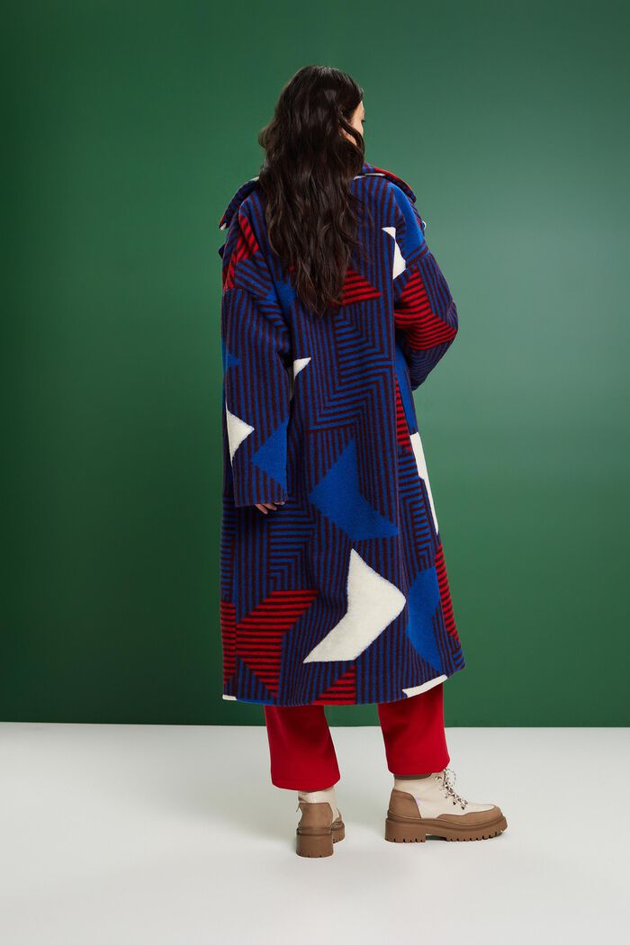 Printed Wool-Blend Coat, BORDEAUX RED, detail image number 4