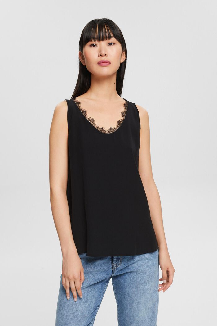 Top with lace made of LENZING™ ECOVERO™, BLACK, overview