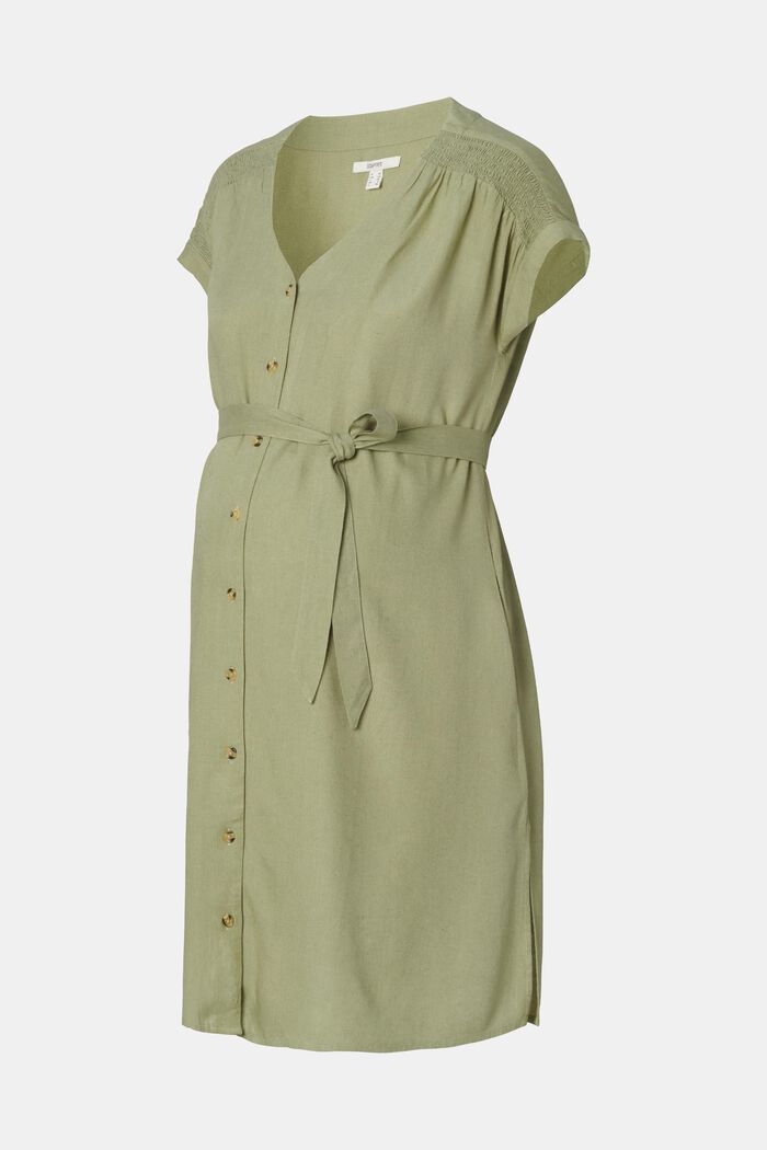 Blended linen: Dress with a tie-around belt