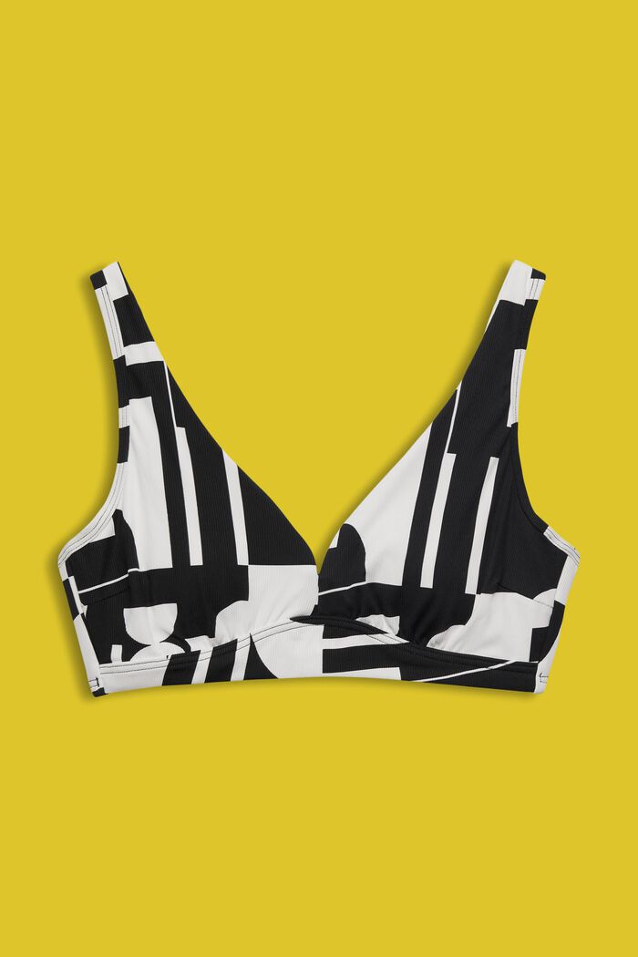 Padded bikini top with retro print for big cups, BLACK, detail image number 1
