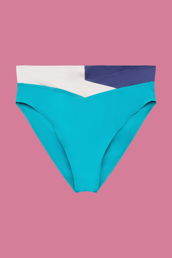 Mid-waist bikini bottoms in colour block design, TEAL GREEN, detail image number 4