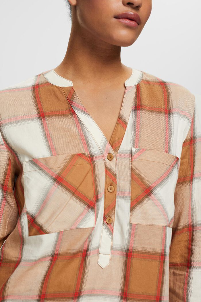 Checked cotton blouse, LIGHT TAUPE, detail image number 0