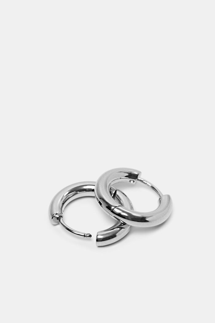 Stainless Steel Huggie Hoop Earrings, SILVER, detail image number 1