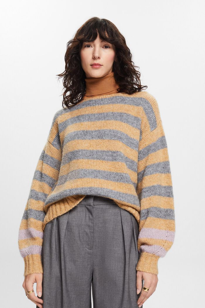 Wool-Mohair Blend Striped Sweater, DUSTY NUDE, detail image number 1