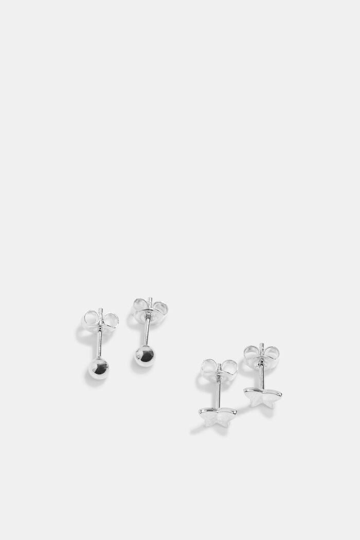 Set of two stud earrings in sterling silver, SILVER, overview
