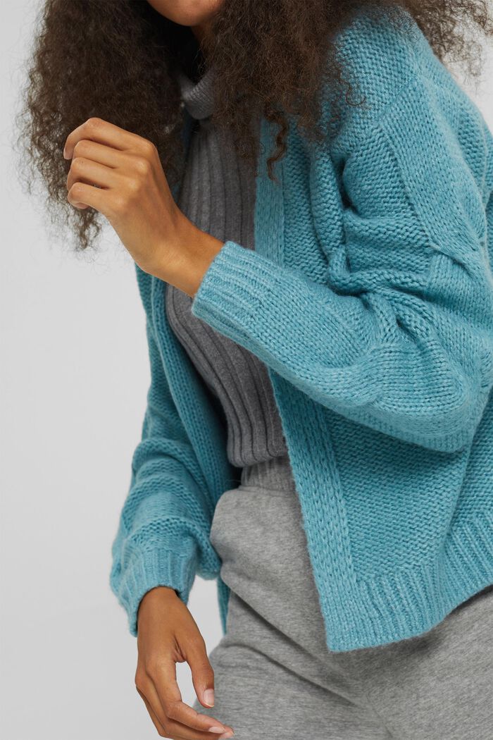 Wool blend: cable knit cardigan, LIGHT AQUA GREEN, detail image number 2