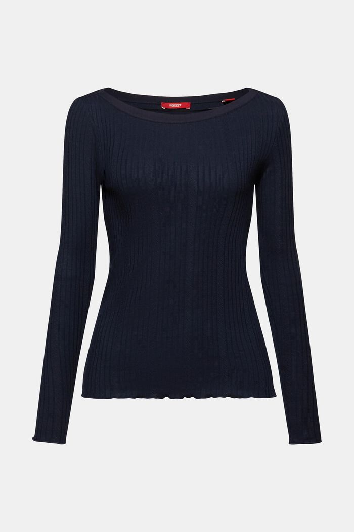 Pointelle Rib-Knit Jersey Longsleeve, NAVY, detail image number 6