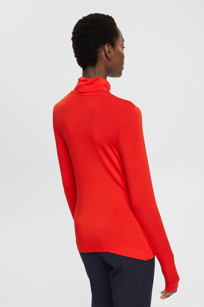 Long sleeve roll neck top, TENCEL™, RED, detail image number 4