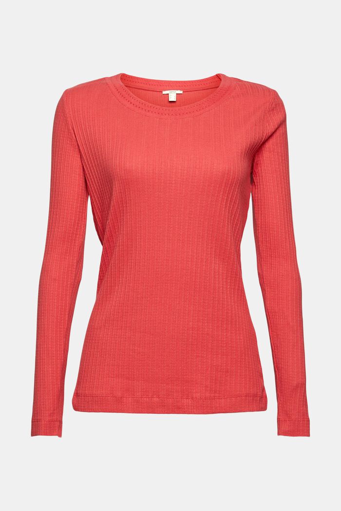 Patterned knit jumper made of 100% cotton, RED, overview