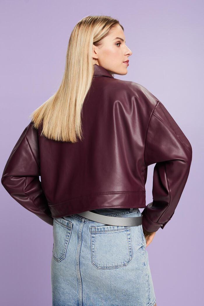 Oversized Faux Leather Blouson, AUBERGINE, detail image number 3