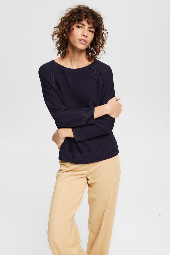 Containing TENCEL™: knitted jumper with raglan sleeves