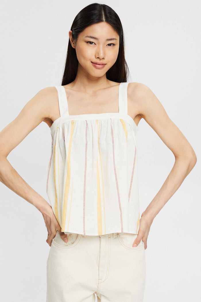 Striped linen blend top, OFF WHITE, detail image number 0
