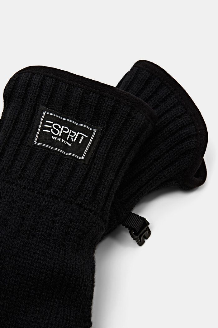 Fleece-Lined Knit Gloves, BLACK, detail image number 1