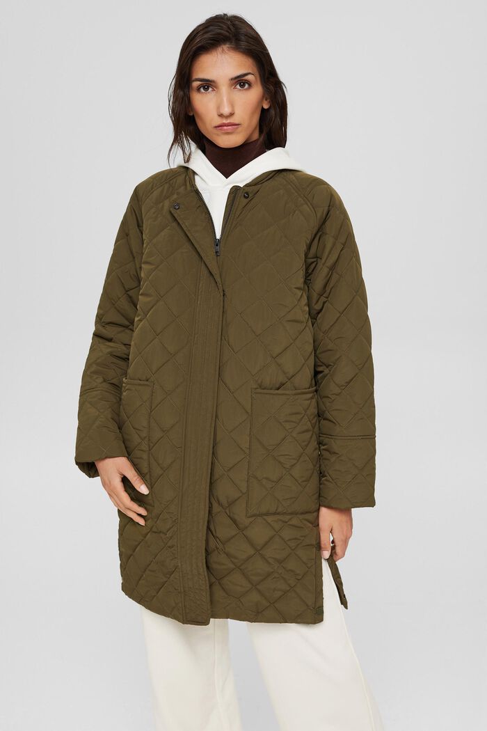 Recycled: diamond pattern quilted coat, DARK KHAKI, detail image number 0