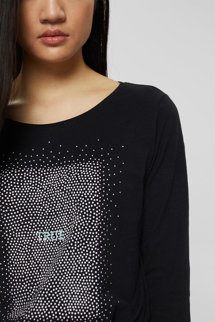 Top with 3/4-length sleeves and print, BLACK, detail image number 0