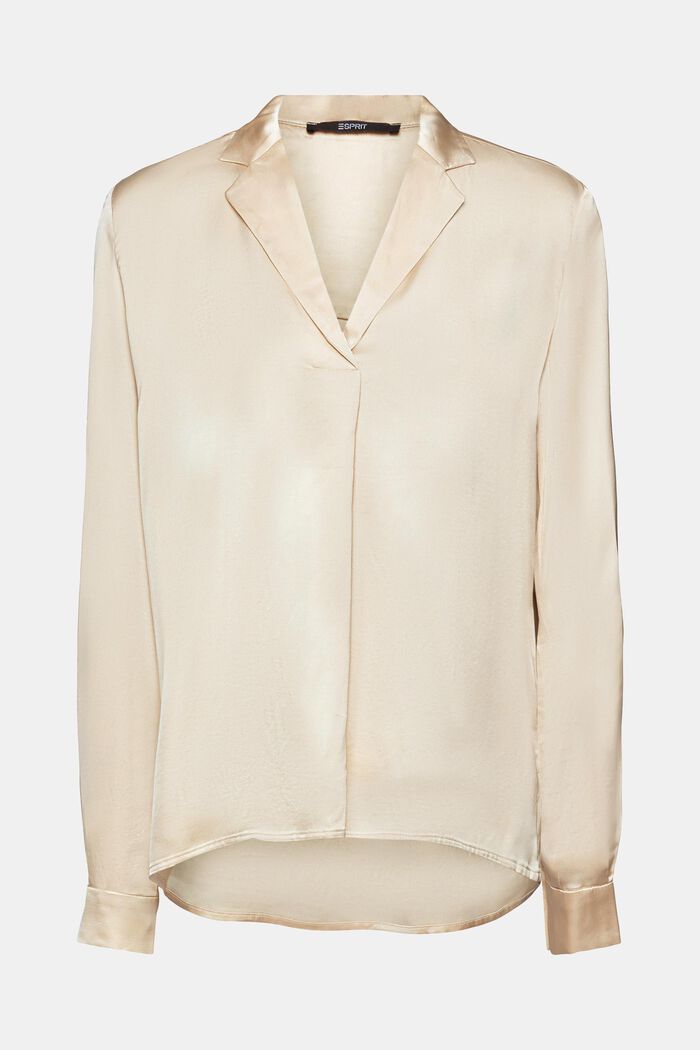 Satin blouse with lapel collar, LENZING™ ECOVERO™, DUSTY NUDE, detail image number 5