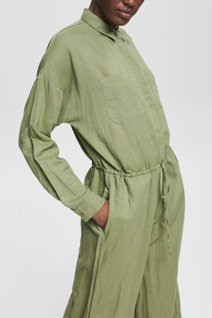 Made of blended linen: jumpsuit with a wide leg, LIGHT KHAKI, detail image number 2