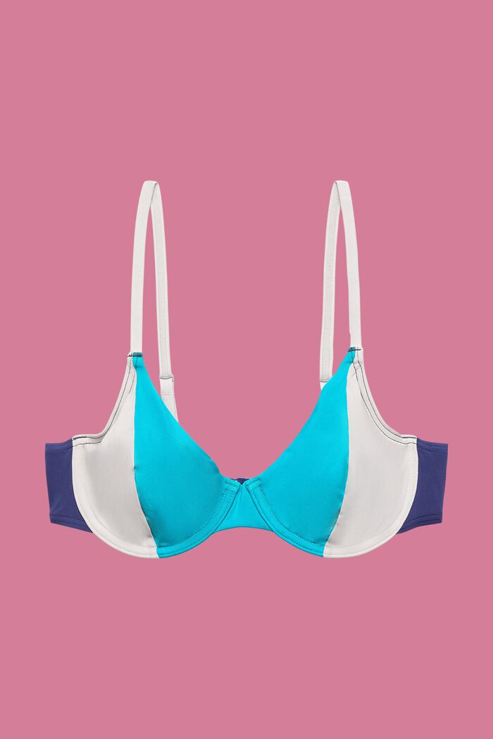 Underwired bikini top in colour block design, TEAL GREEN, detail image number 4