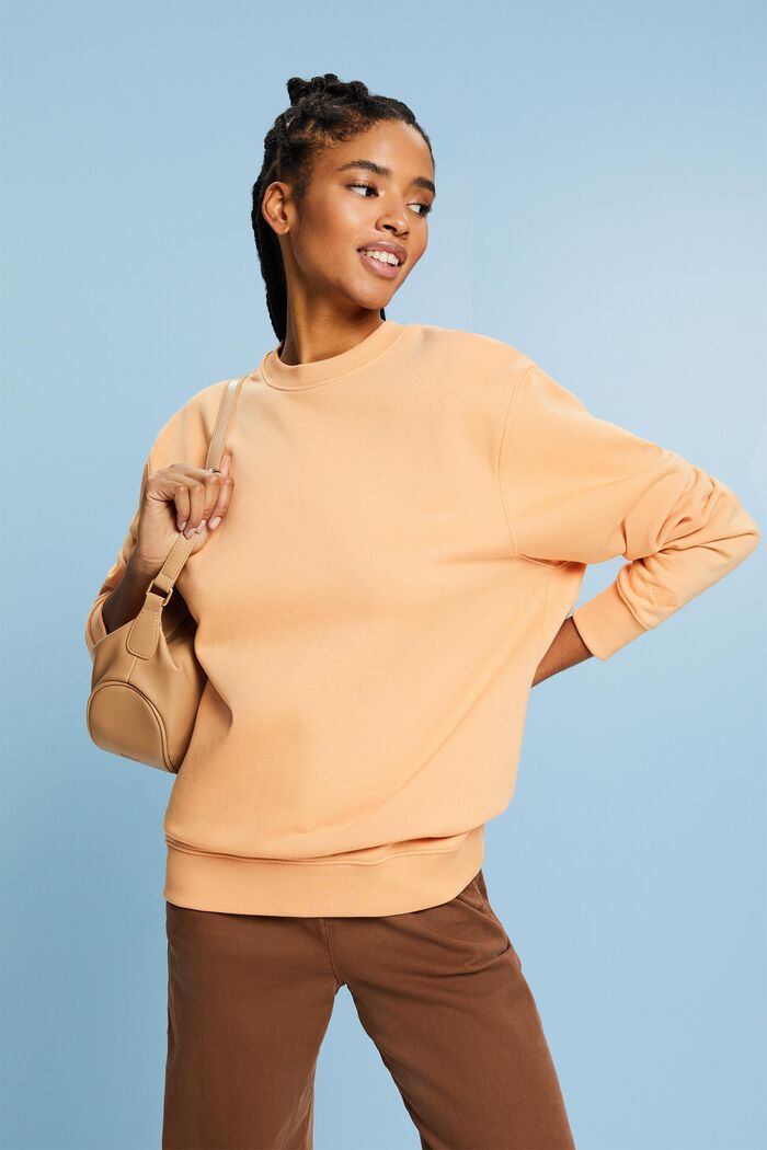 Cotton Blend Pullover Sweatshirt, PASTEL ORANGE, detail image number 0