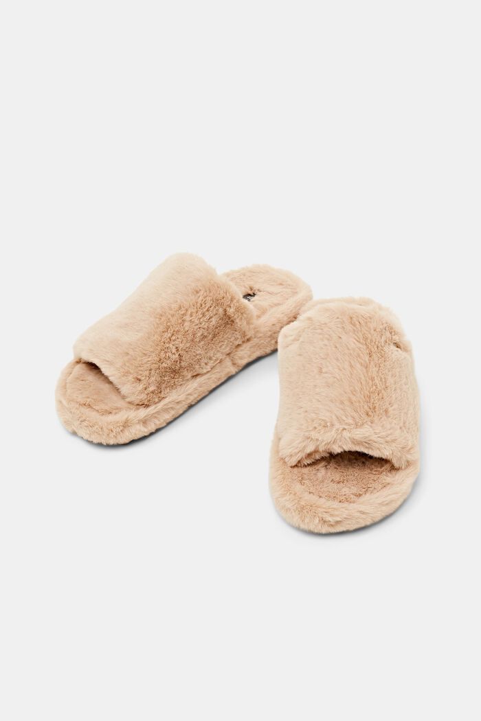 Faux Fur Home Slippers, BEIGE, detail image number 6