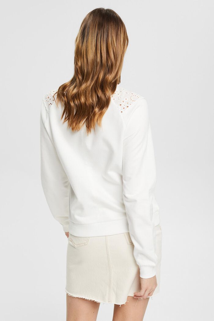 Sweatshirt with broderie anglaise, organic cotton, OFF WHITE, detail image number 3