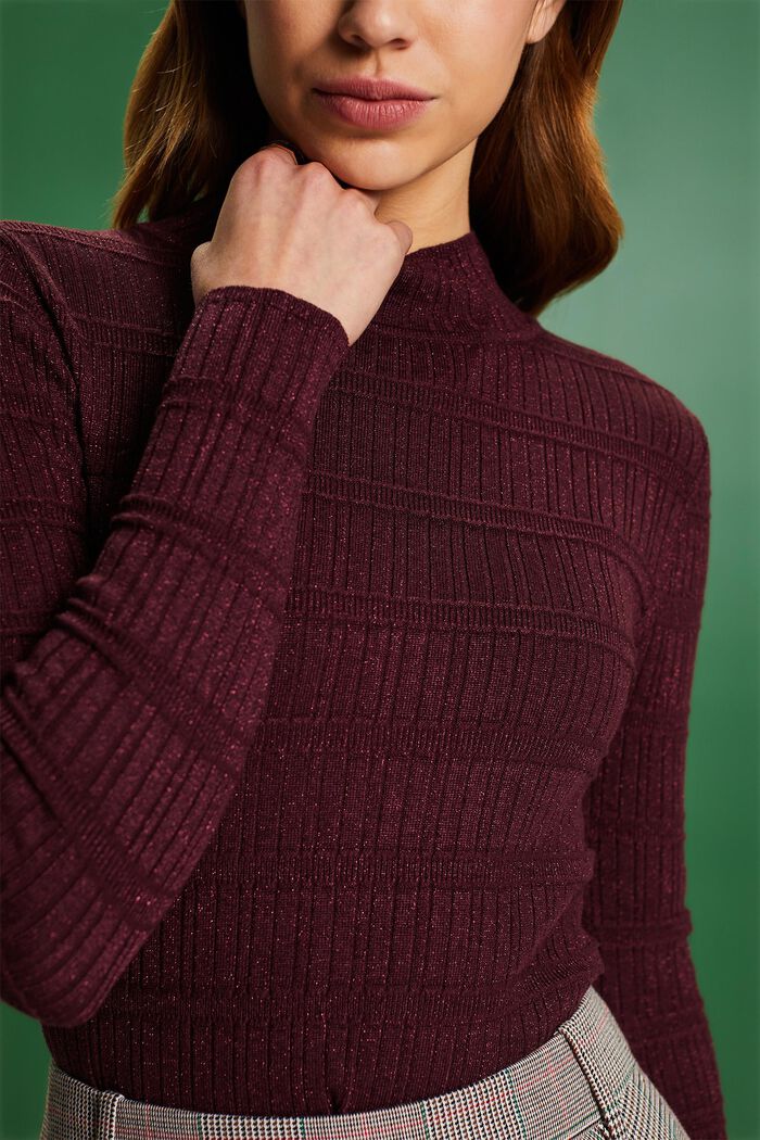 Glitter Mockneck Sweater, LENZING™ ECOVERO™, BORDEAUX RED, detail image number 3