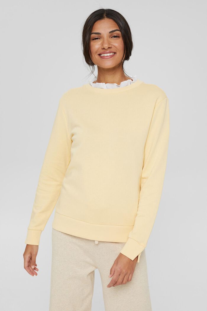 Organic cotton sweatshirt in a layered look, PASTEL YELLOW, detail image number 0