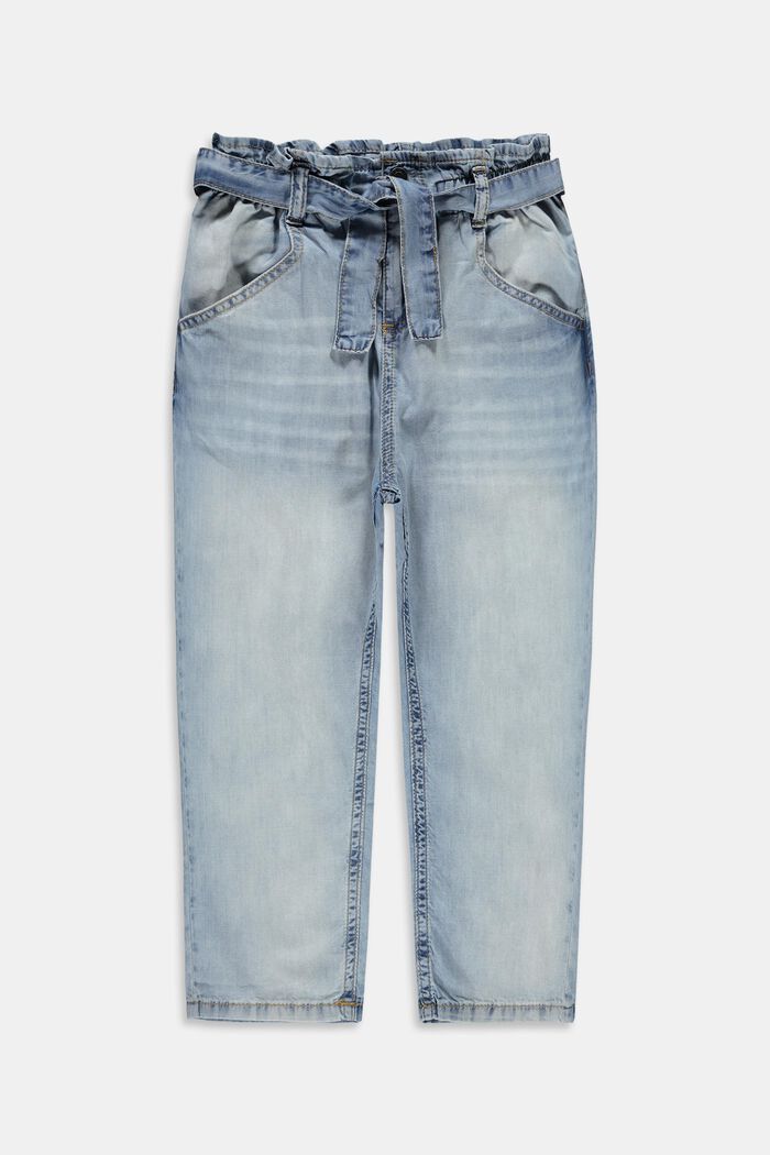 Stretchy paperbag jeans in a capri length, BLUE LIGHT WASHED, detail image number 0