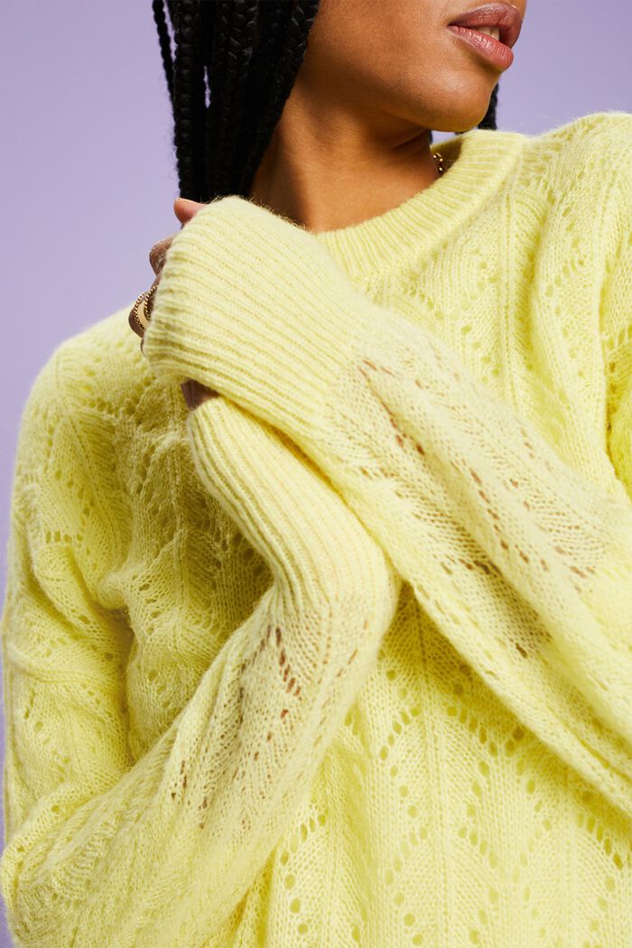 Open-Knit Wool-Blend Sweater, LIME YELLOW, detail image number 3