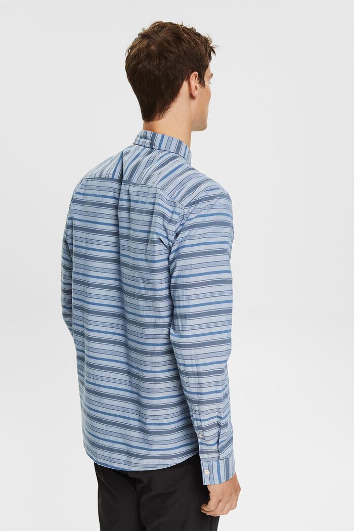 Striped shirt in blended linen, BLUE, detail image number 3