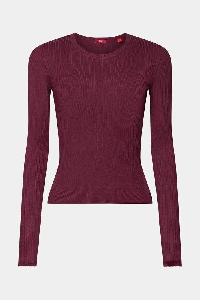 Striped Rib-Knit Top, AUBERGINE, detail image number 6