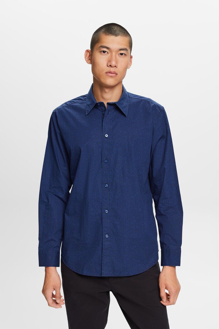 Patterned shirt, 100% cotton, NAVY, detail image number 1