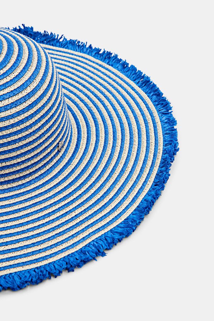 Striped hat with fringing, BRIGHT BLUE, detail image number 1