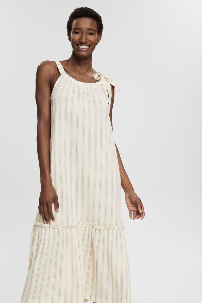 Blended cotton midi dress with woven stripes, OFF WHITE, detail image number 1