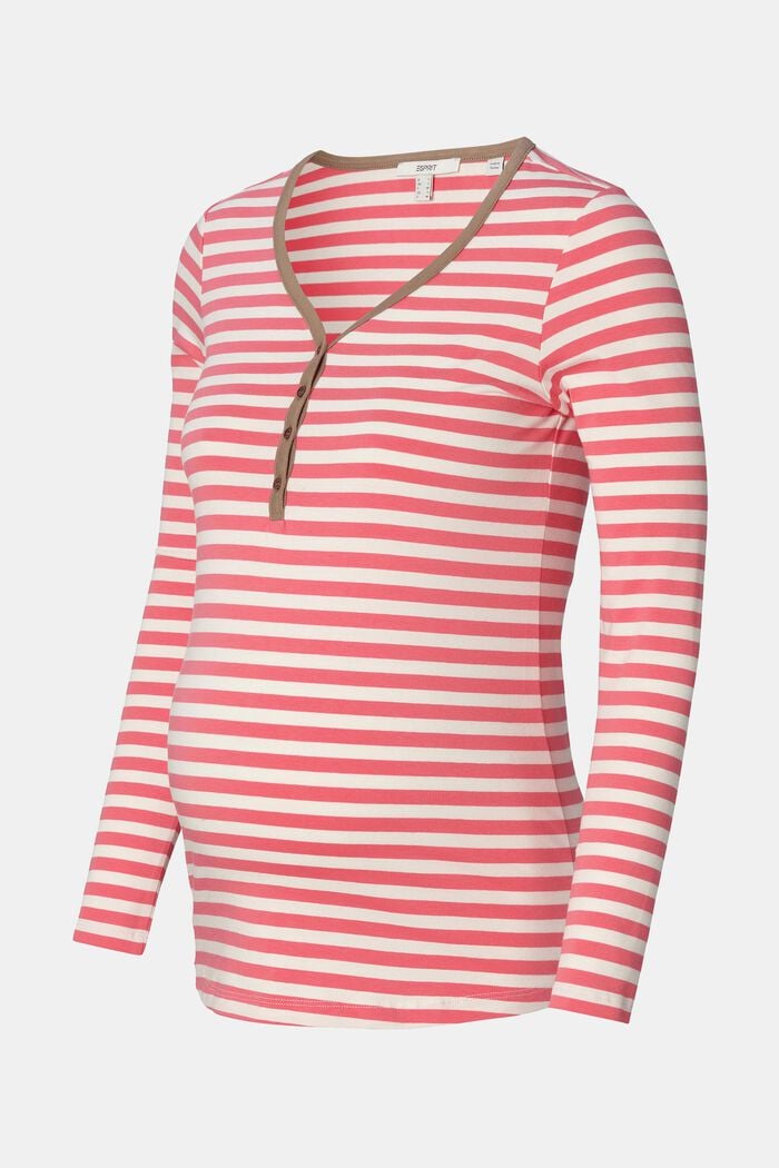Striped long sleeve top with a button placket