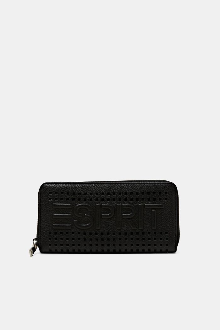 Logo Leather Zip Around Wallet, BLACK, detail image number 0