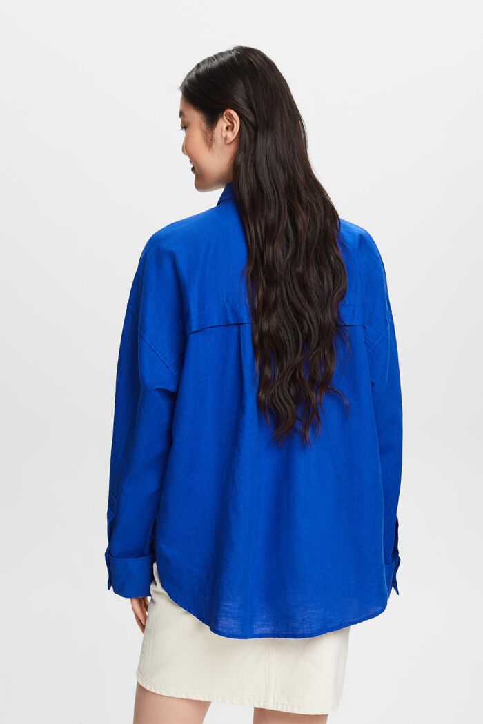 Cotton-Linen Shirt Blouse, BRIGHT BLUE, detail image number 2