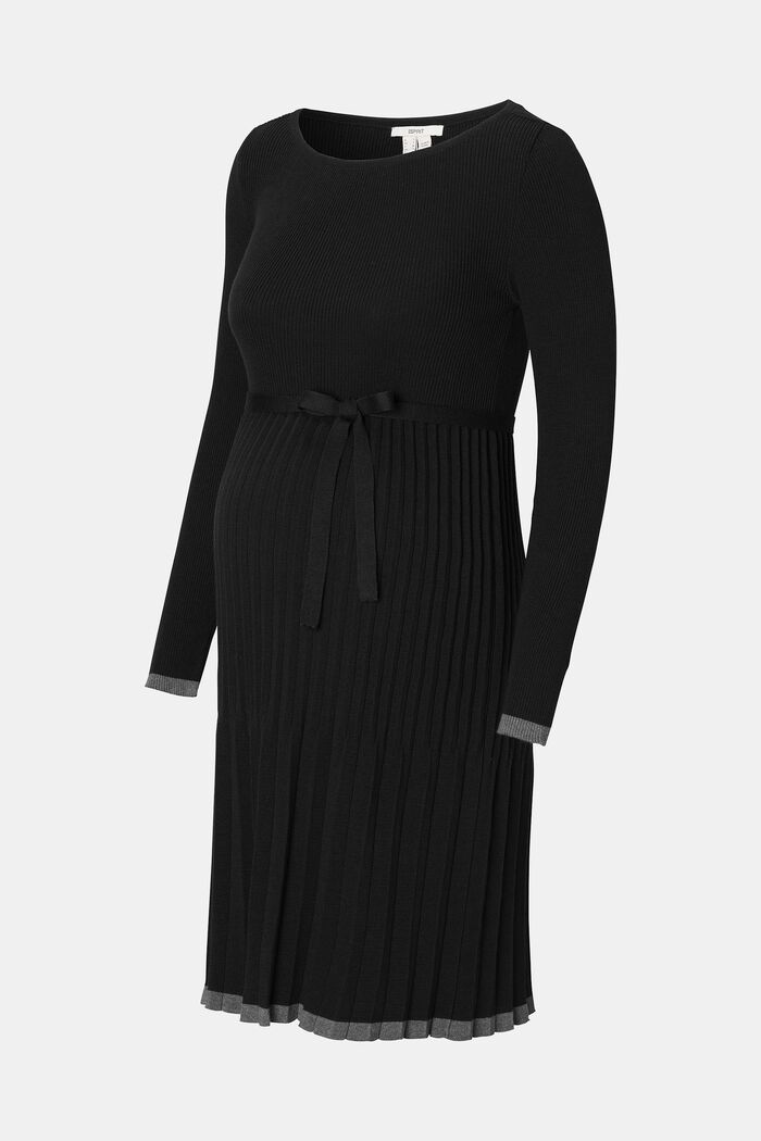 Pleated knit dress, organic cotton, BLACK INK, detail image number 1