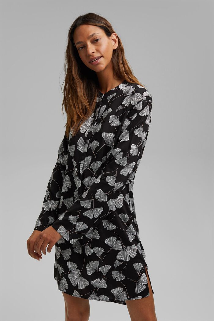 Nightshirt with a gingko print, LENZING™ ECOVERO™, BLACK, detail image number 1