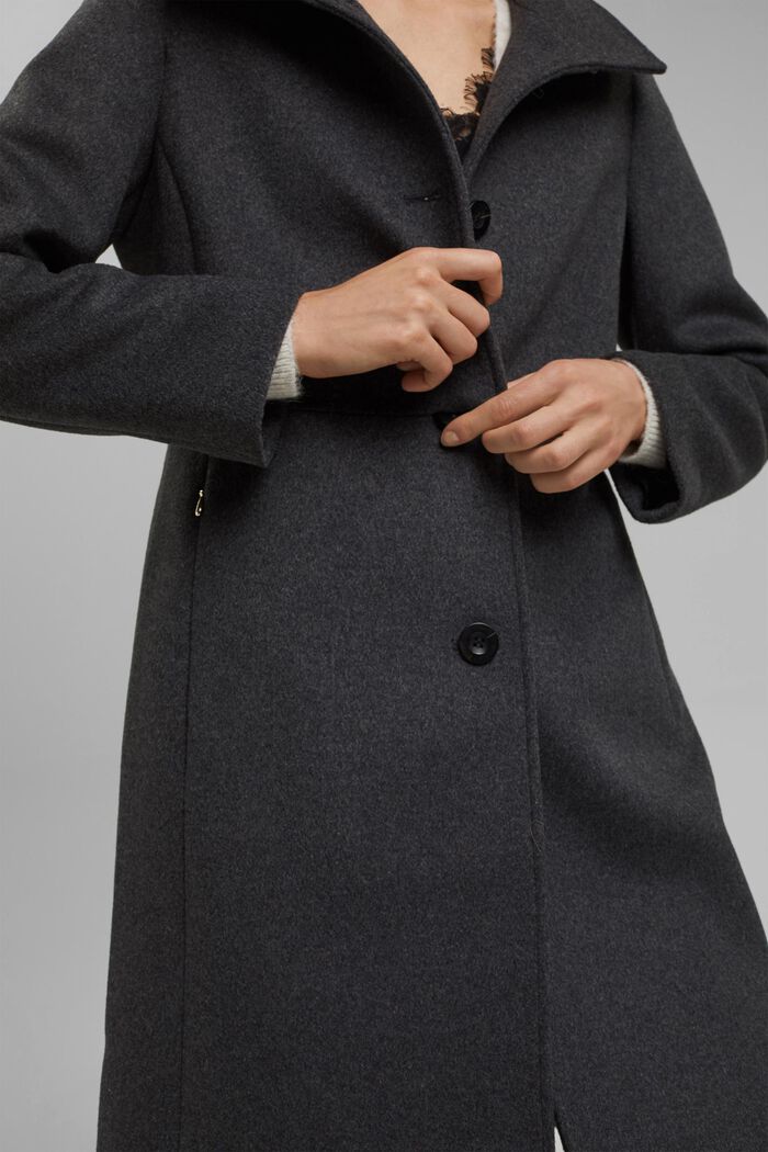 Made of blended wool: Coat with a stand-up collar, ANTHRACITE, detail image number 2