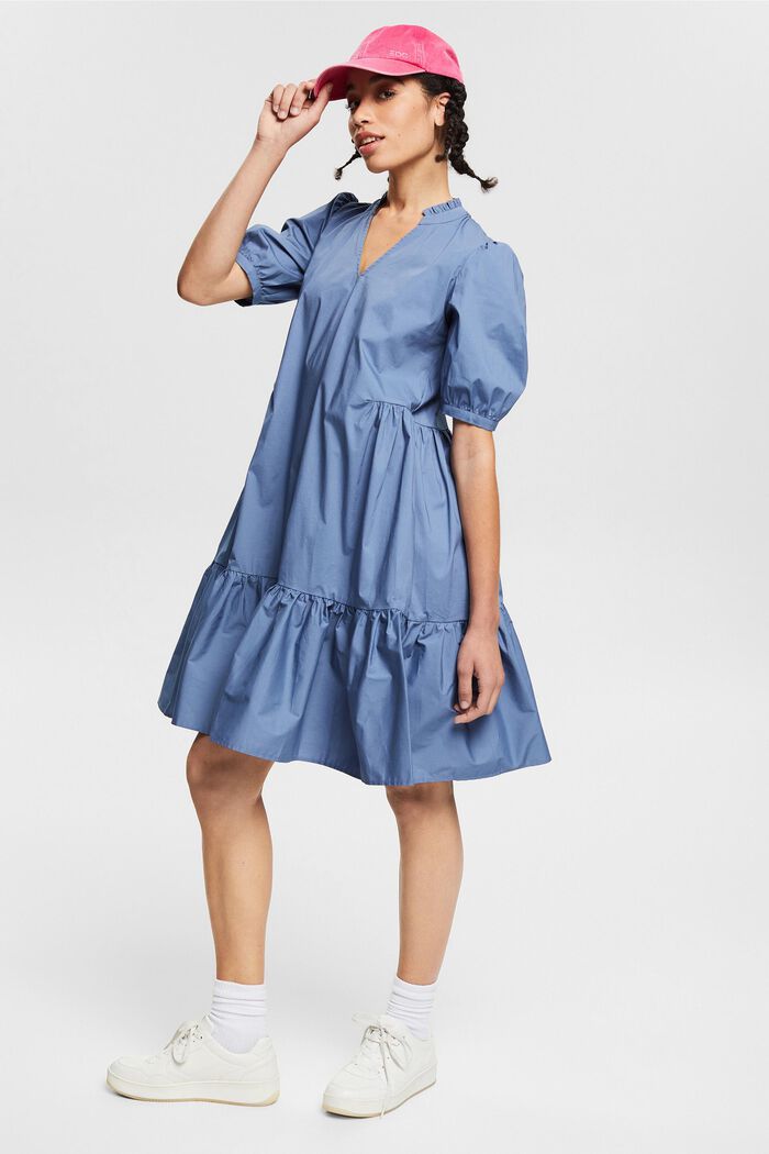 Frill detail cotton dress, GREY BLUE, detail image number 0