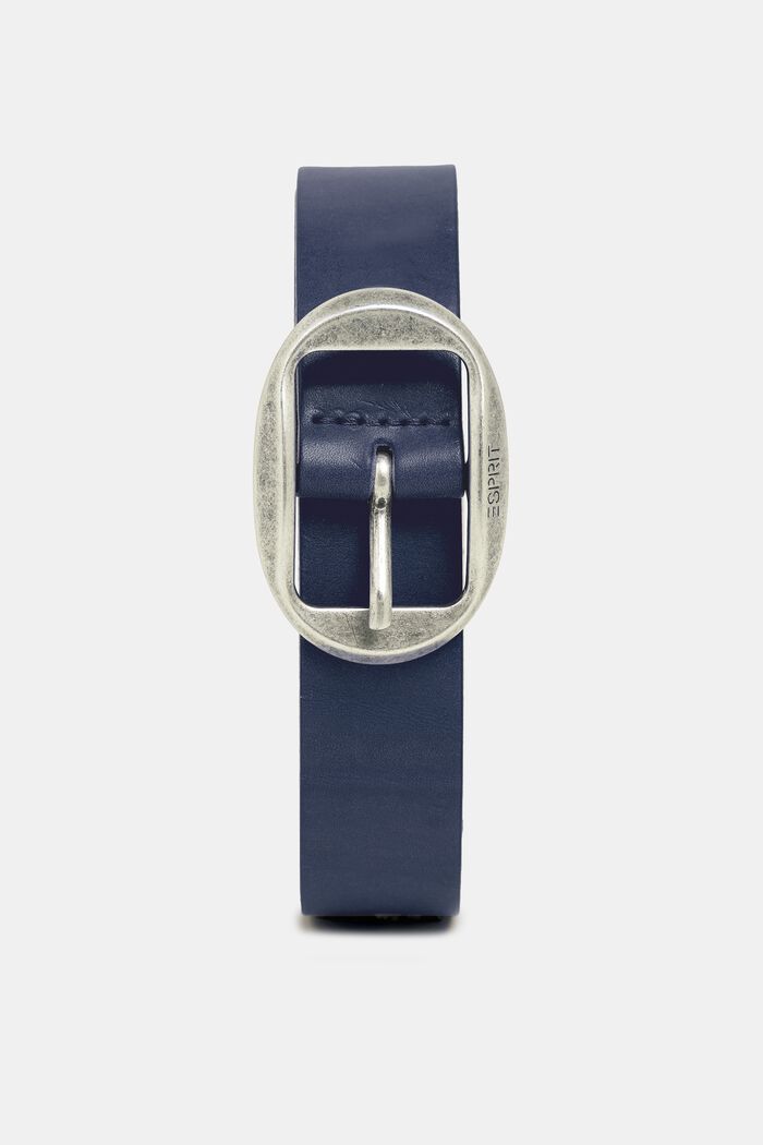 Leather belt with a vintage buckle, NAVY, detail image number 0