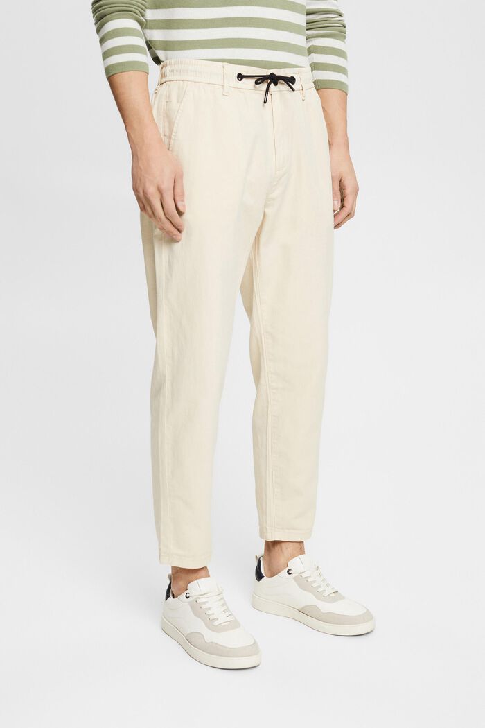 With linen: Chinos with a drawstring waistband, CREAM BEIGE, detail image number 0