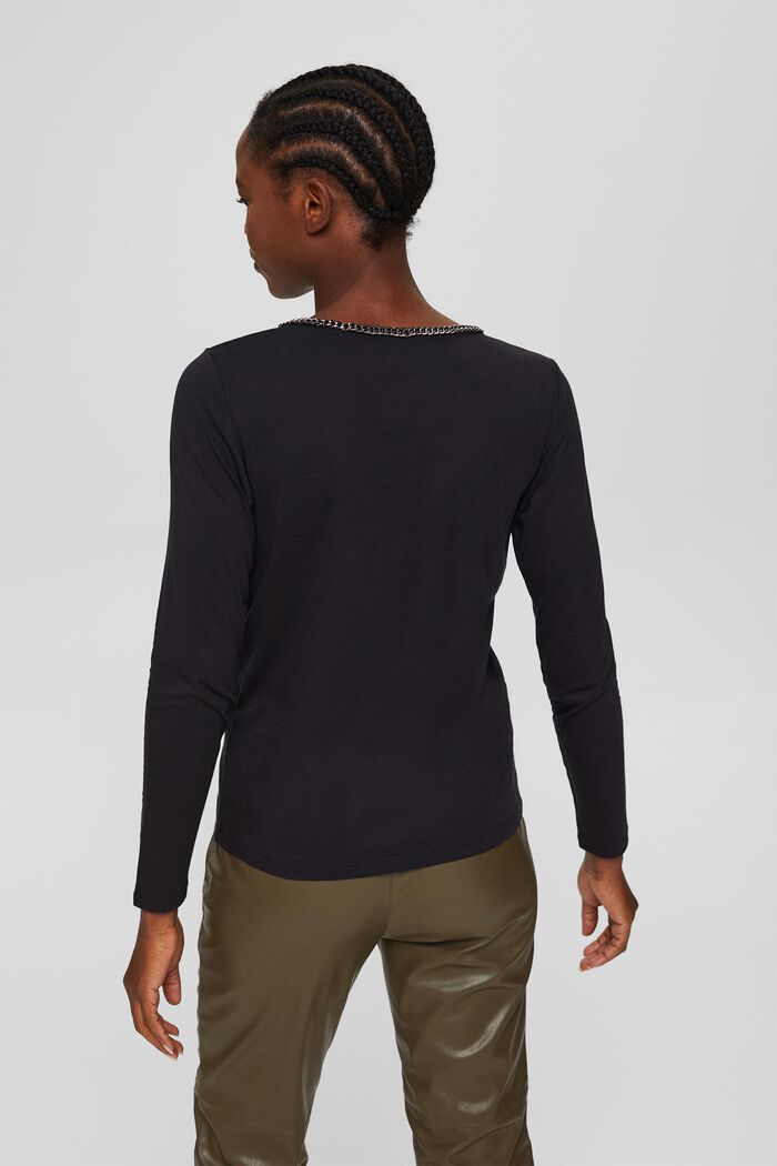 With TENCEL™: long sleeve top with a decorative chain, BLACK, detail image number 3