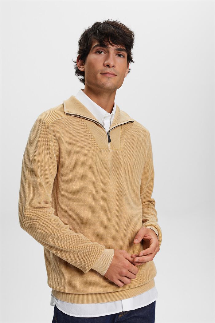 Half-zip jumper, 100% cotton, BEIGE, detail image number 0