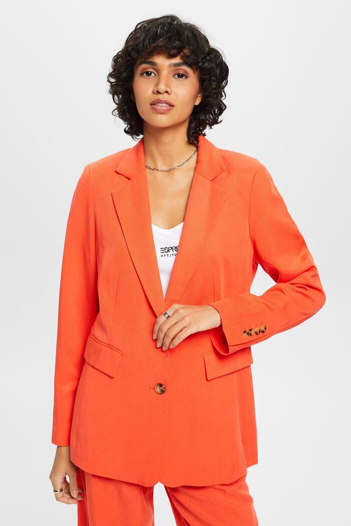 Single-breasted blazer with linen, ORANGE RED, detail image number 0