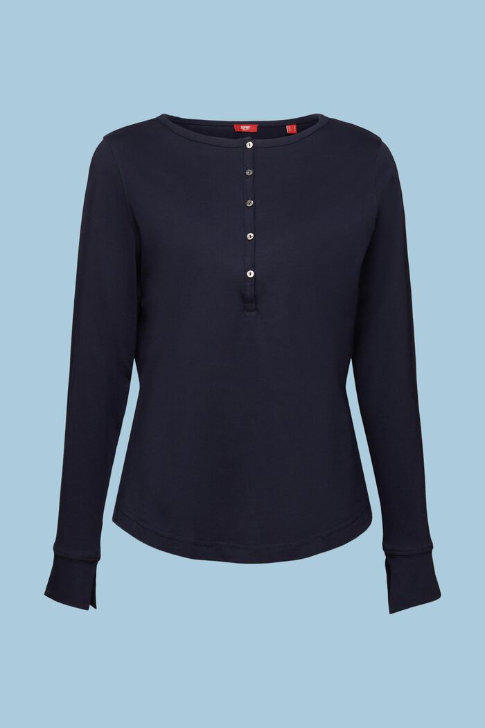 Henley Cotton Top, NAVY, detail image number 6