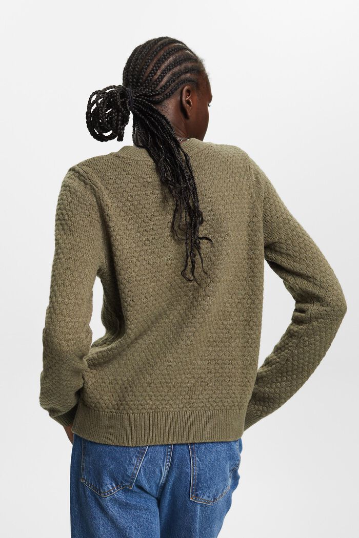 Textured knit jumper, cotton blend, KHAKI GREEN, detail image number 3