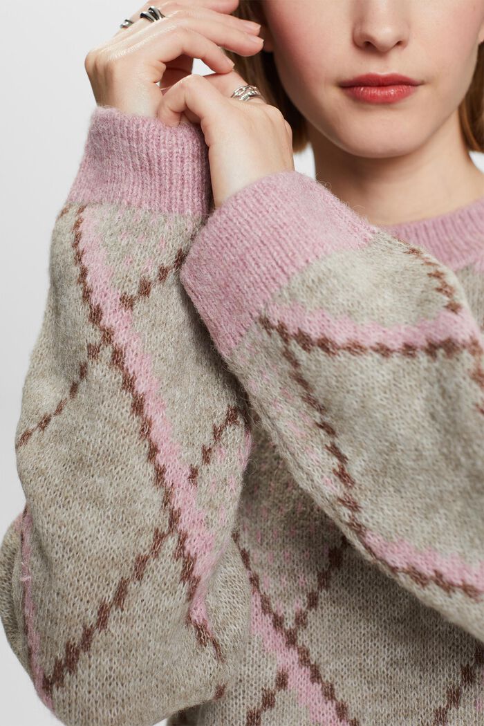 Checked Wool-Blend Sweater, LIGHT TAUPE, detail image number 2