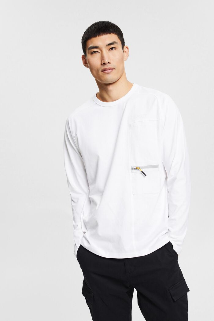 Jersey long sleeve top with a zip detail, WHITE, detail image number 0